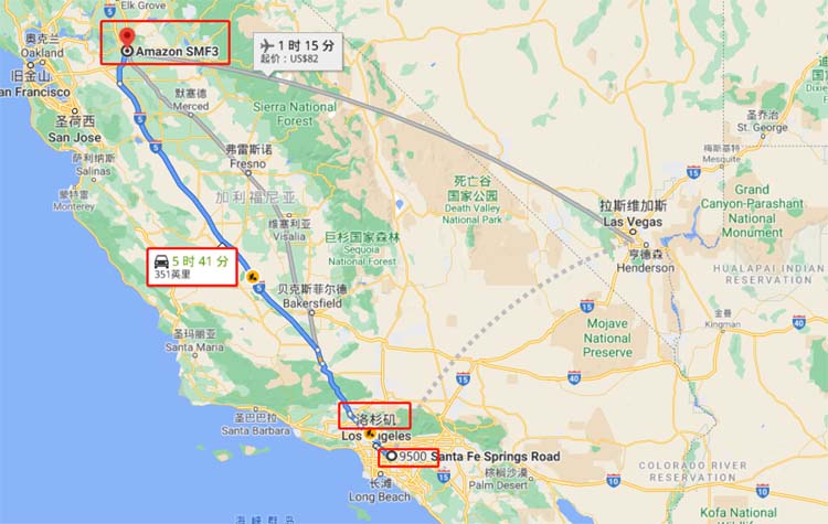 紐酷美西海外倉(cāng)過(guò)去SMF3需要5小時(shí)41分鐘車程