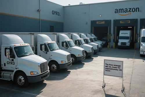 亞馬遜FBA倉(cāng)庫(kù)外，卡車長(zhǎng)龍蜿蜒數(shù)公里